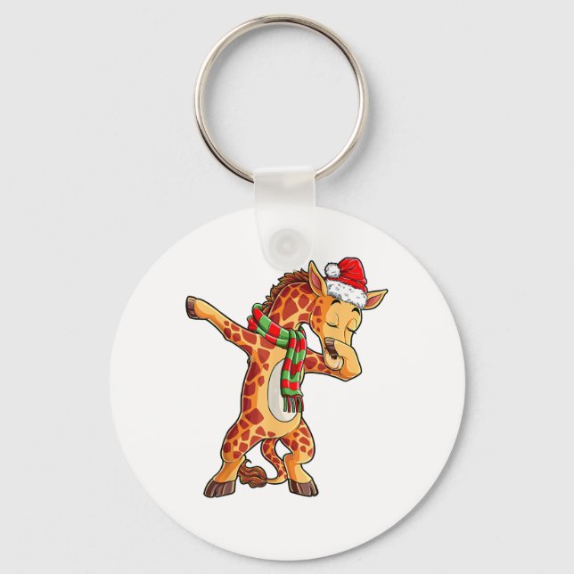 Dabbing Giraffe Santa T Shirt Christmas Kids Boys  Key Ring (Front)