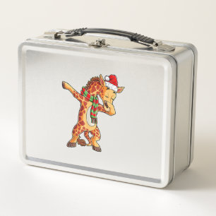 Dabbing Giraffe Santa T Shirt Christmas Kids Boys Metal Lunch Box