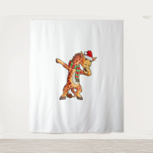 Dabbing Giraffe Santa T Shirt Christmas Kids Boys Tapestry