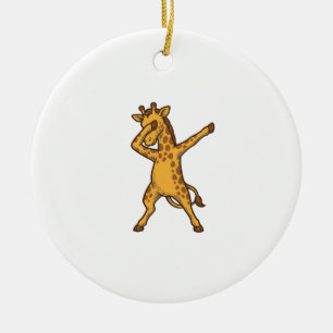 Dabbing Giraffe Vintage Engraving T-Shirt Design_1 Ceramic Ornament
