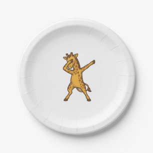 Dabbing Giraffe Vintage Engraving T-Shirt Design_1 Paper Plate