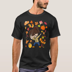 Dabbing Girl Autumn Maple Pumpkin Fall Season Leav T-Shirt