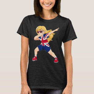 Dabbing Girl British United Kingdom Flag Kids Dab T-Shirt