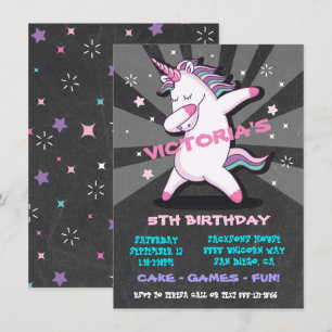 Dabbing GIRL Unicorn Birthday Party Invitation