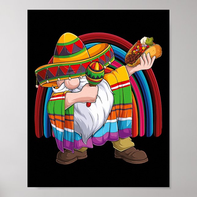 Dabbing Gnome Cinco De Mayo Fiesta Taco Sombrero Poster (Front)