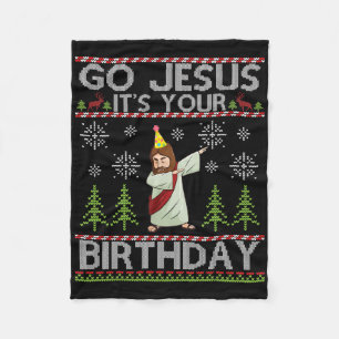 Dabbing Go Jesus It's Your Birthday Merry Christma Fleece Blanket