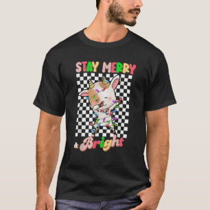 Dabbing Goat Stay Merry and Bright Groovy Christma T-Shirt