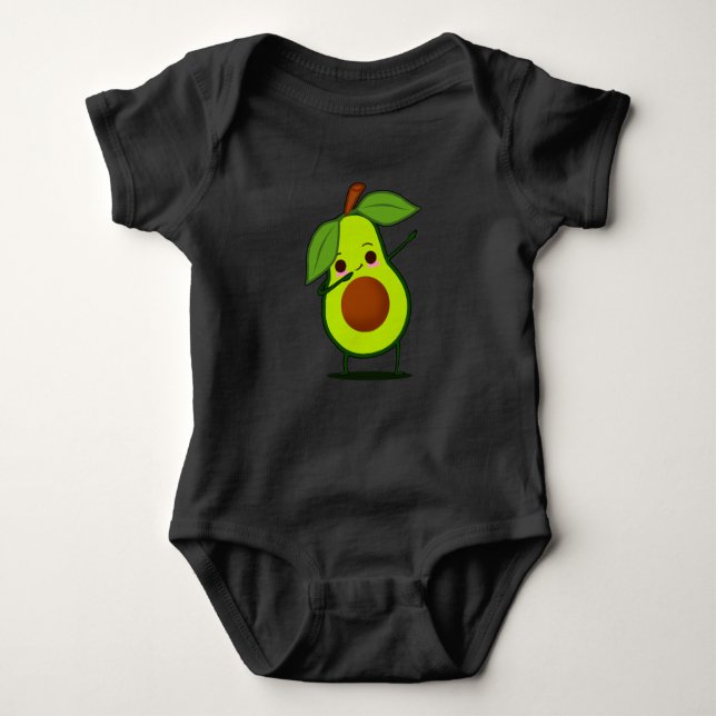 Dabbing Green Avocado Dab Funny Dancing Fruit Baby Bodysuit (Front)