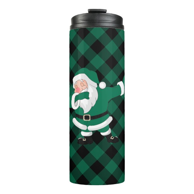 Dabbing Green Plaid Santa Claus | Rustic Buffalo Thermal Tumbler (Front)