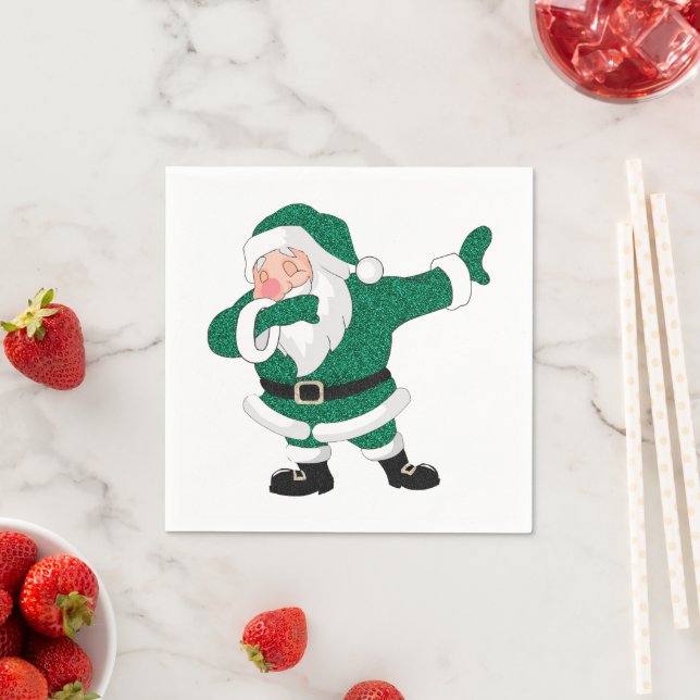 Dabbing Green Santa Claus | Fun Holiday XMAS Humou Napkin (Insitu)