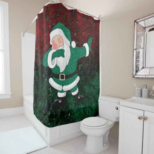 Dabbing Green Santa Claus | Fun Holiday XMAS Humou Shower Curtain (In Situ)