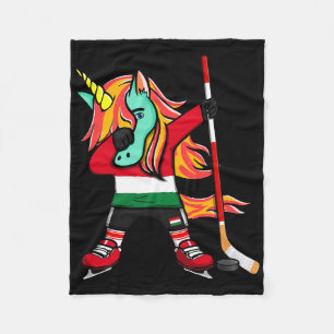 Dabbing Green Unicorn Hungary Ice Hockey Fans Jers Fleece Blanket