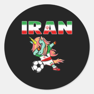 Dabbing Green Unicorn Iran Soccer Fans Jersey Iran Classic Round Sticker