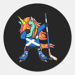 Dabbing Green Unicorn Scotland Ice Hockey Fans Jer Classic Round Sticker