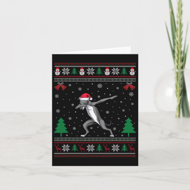 Dabbing Greyhound Dog Santa Hat Boys Girls Kids Ch Card (Front)