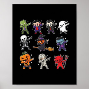 Dabbing Halloween Boys Skeleton Zombie Scary Pumpk Poster