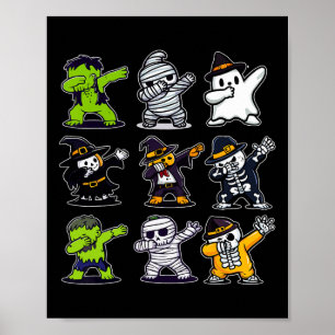 Dabbing Halloween Boys Skeleton Zombie Scary Pumpk Poster