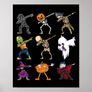 Dabbing Halloween Boys Skeleton Zombie Scary Pumpk Poster