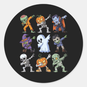 Dabbing Halloween Boys Skeleton Zombie Y Pumpkin Classic Round Sticker
