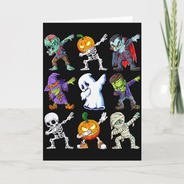 Dabbing Halloween Boys Skeleton Zombie Y Pumpkin M Card (Front)
