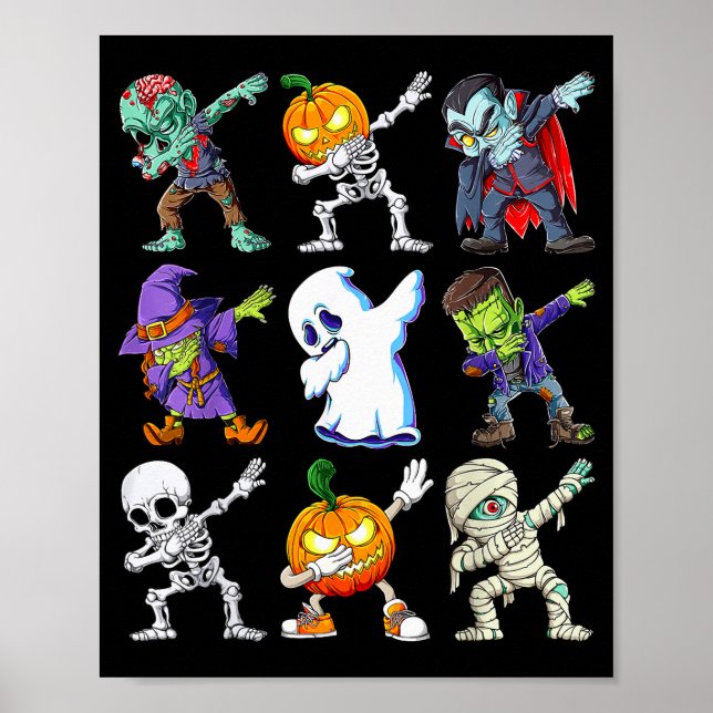 Dabbing Halloween Boys Skeleton Zombie Y Pumpkin M Poster (Front)