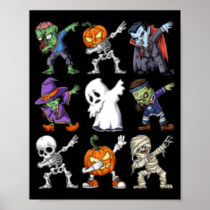 Dabbing Halloween Boys Skeleton Zombie Y Pumpkin Poster
