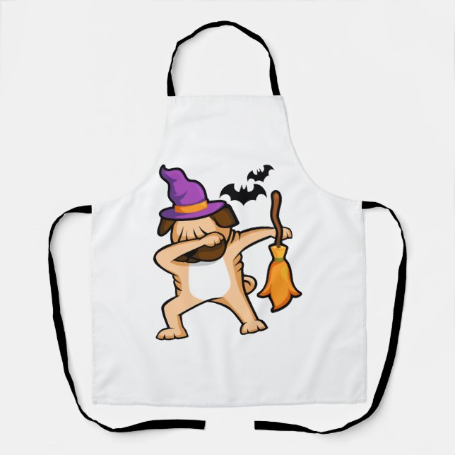 Dabbing Halloween Pug Dog Apron (Front)