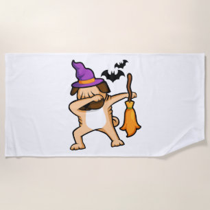 Dabbing Halloween Pug Dog Beach Towel