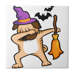 Dabbing Halloween Pug Dog Ceramic Tile