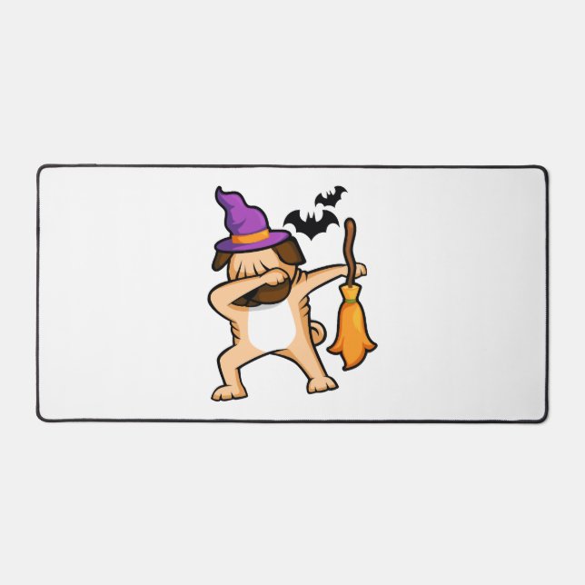 Dabbing Halloween Pug Dog Desk Mat (Front)