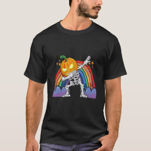 Dabbing Halloween Pumpkin Skeleton Rainbow Boys Ki T-Shirt