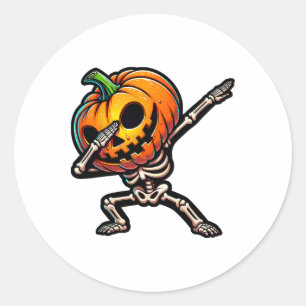 Dabbing Halloween Skeleton Boys Trick Treat Funny Classic Round Sticker