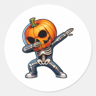 Dabbing Halloween Skeleton Boys Trick Treat Funny Classic Round Sticker