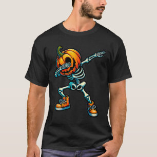 Dabbing Halloween Skeleton Boys Trick Treat Funny T-Shirt