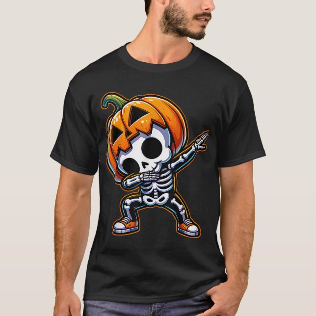 Dabbing Halloween Skeleton Boys Trick Treat   T-Shirt (Front)