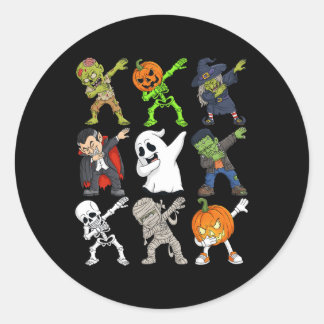 Dabbing Halloween Skeleton Zombie Scary Pumpkin Va Classic Round Sticker