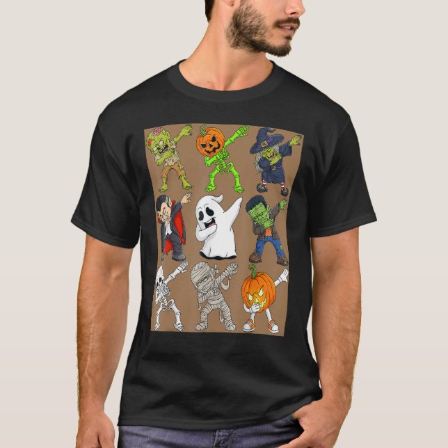 Dabbing Halloween Skeleton Zombie Scary Pumpkin Va T-Shirt (Front)