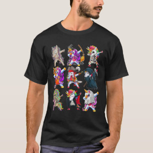 Dabbing Halloween Unicorn Skeleton Zombie Pumpkin T-Shirt