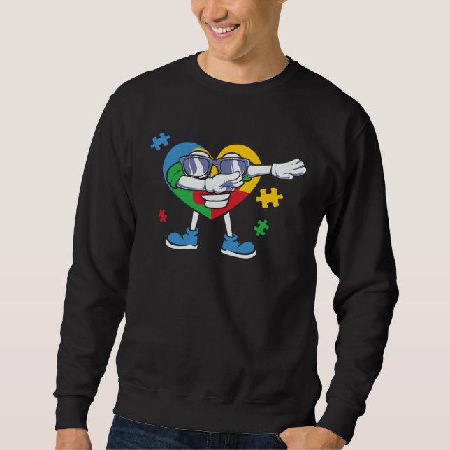 Dabbing Heart Autism Child Awareness Puzzle Choose Sweatshirt (Front)