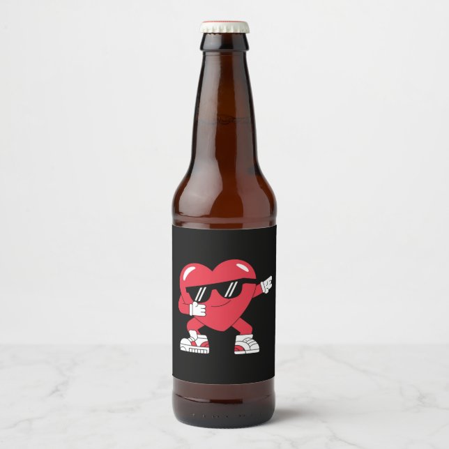 Dabbing Heart Funny Gifts Valentines Day Beer Bottle Label (Front)