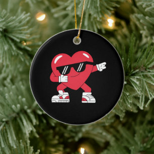 Dabbing Heart Funny Gifts Valentines Day Ceramic Ornament
