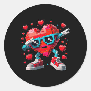 Dabbing Heart Funny Valentines Day Bulding Block B Classic Round Sticker