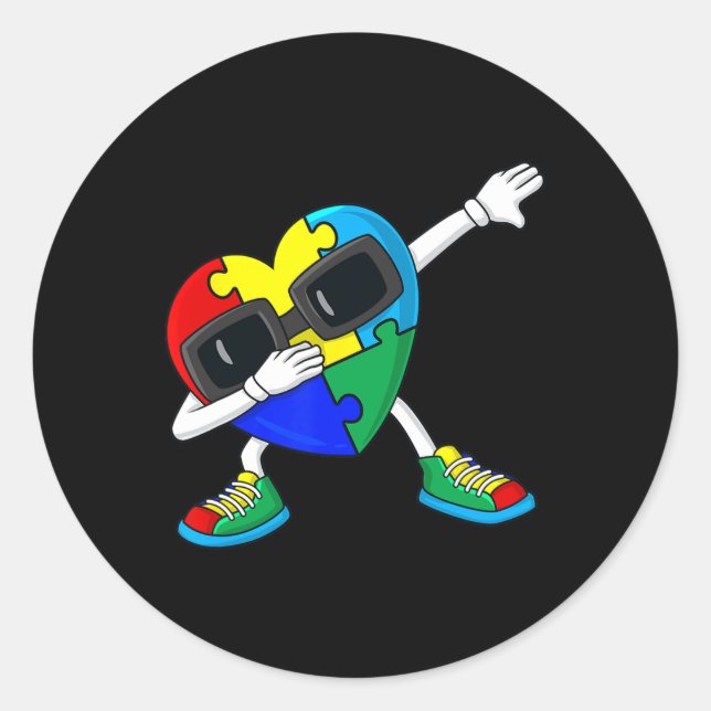 Dabbing Heart Puzzle Pieces Autism Dab Boys Girls  Classic Round Sticker (Front)