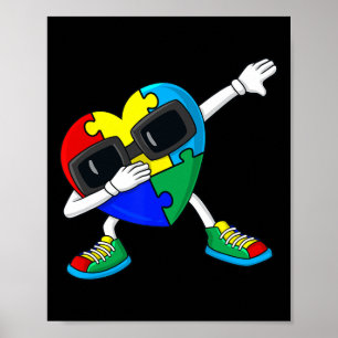 Dabbing Heart Puzzle Pieces Autism Dab Boys Girls  Poster
