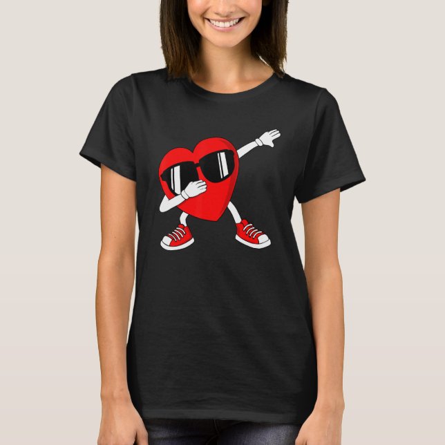 Dabbing Heart Sunglasses Happy Valentines Day Coup T-Shirt (Front)