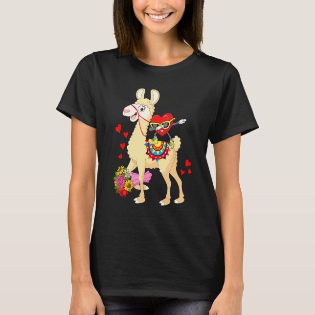 Dabbing Heart Sunglasses Riding Llama Farmer Valen T-Shirt (Front)