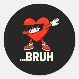 Dabbing Heart Sungles Bruh Meme Funny Valentine  Classic Round Sticker
