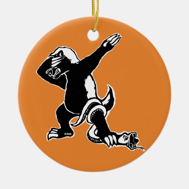 Dabbing Honey badger Ceramic Tree Decoration (Front)