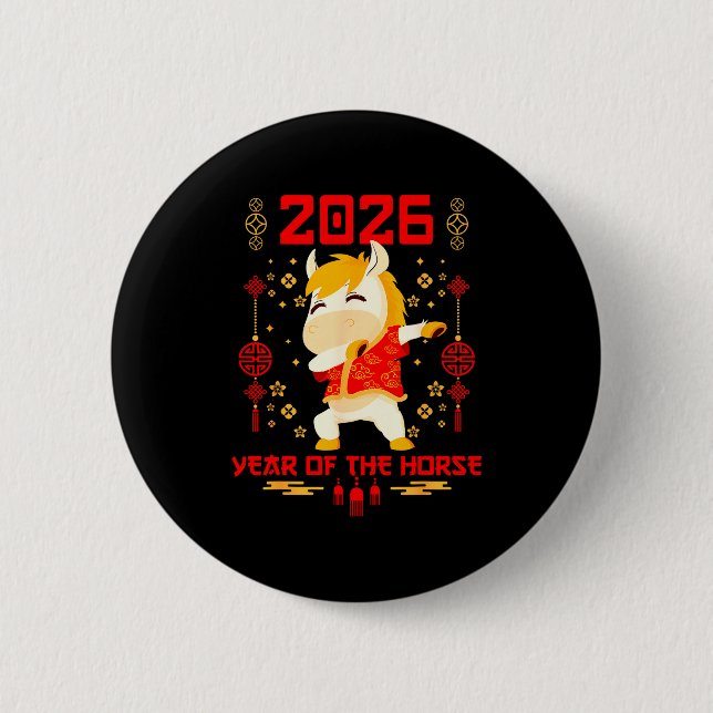 Dabbing Horse Chinese New Year Of The Horse2026  6 Cm Round Badge (Front)