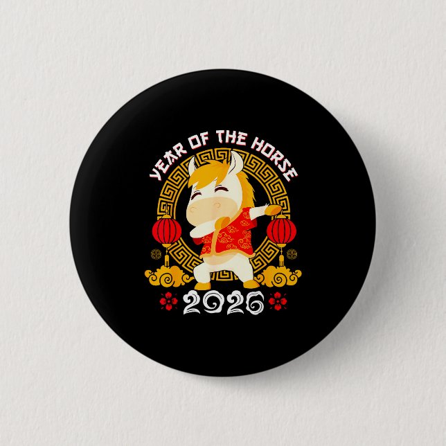 Dabbing Horse Chinese New Year Of The Horse2026  6 Cm Round Badge (Front)